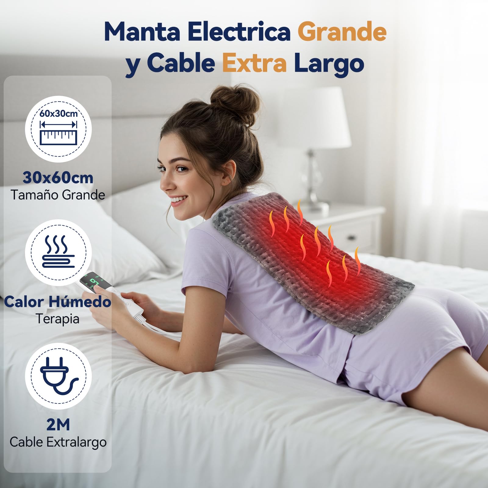 Manta Electrica, Manta Electrica Lumbar con 9 Temperaturas y 4 Temporizadores, Lavable a Máquina, Portátil Esterilla Electrica de Franela Suave para Espalda, Cuello, Hombro, Abdomen, Regalos, 30X60cm