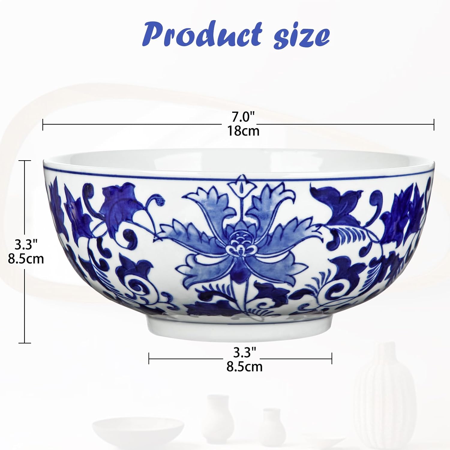 Hollyone Blue and White Vase Porcelain Planters 7 Inch Garden Bowl Modern Ceramic Pots Classic Chinese Floral Vase for Indoor Outdoor Succulents Bonsai Fairy Gardens Herbs