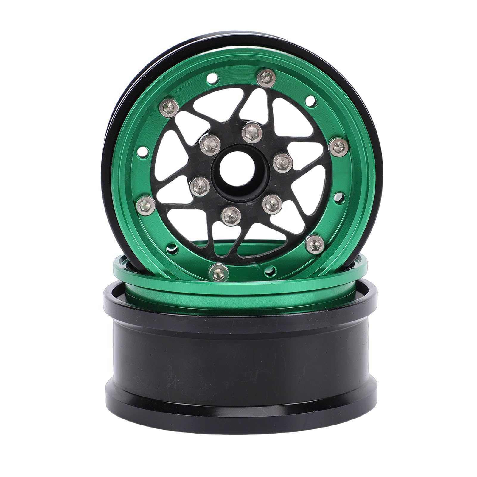 Pissente 1,9-calowa Felga RC 4 szt. Uniwersalna Felga ze Stopu Aluminium do 1/10 Crawler, Duże Opony Obręcz Koła do Axial SCX10, Wraith, Zwiększona przejezdność (GREEN)
