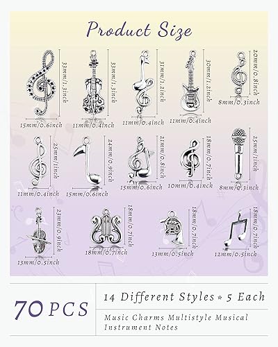 Miniatura 2 de JIALEEY Dijes de música multiestilo para instrumentos musicales, notas, símbolos, colgantes para collares, pulseras, aretes, fabricación de joyas y