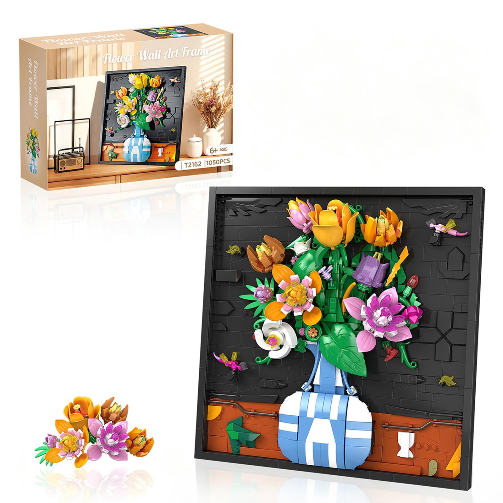 EITOLNR 1050 PCS Flowers Building Blocks Set, 3D Botanical Wall Art Model
