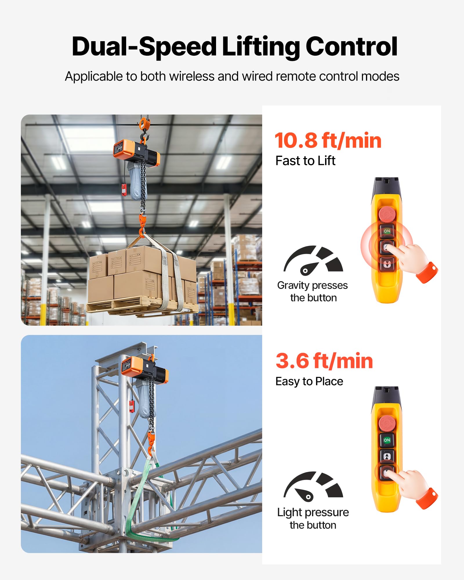 VEVOR Elektrischer Kettenzug 2721 kg 9,1 m Hubhöhe Dreiphasig G100-Doppelkette Notstopp