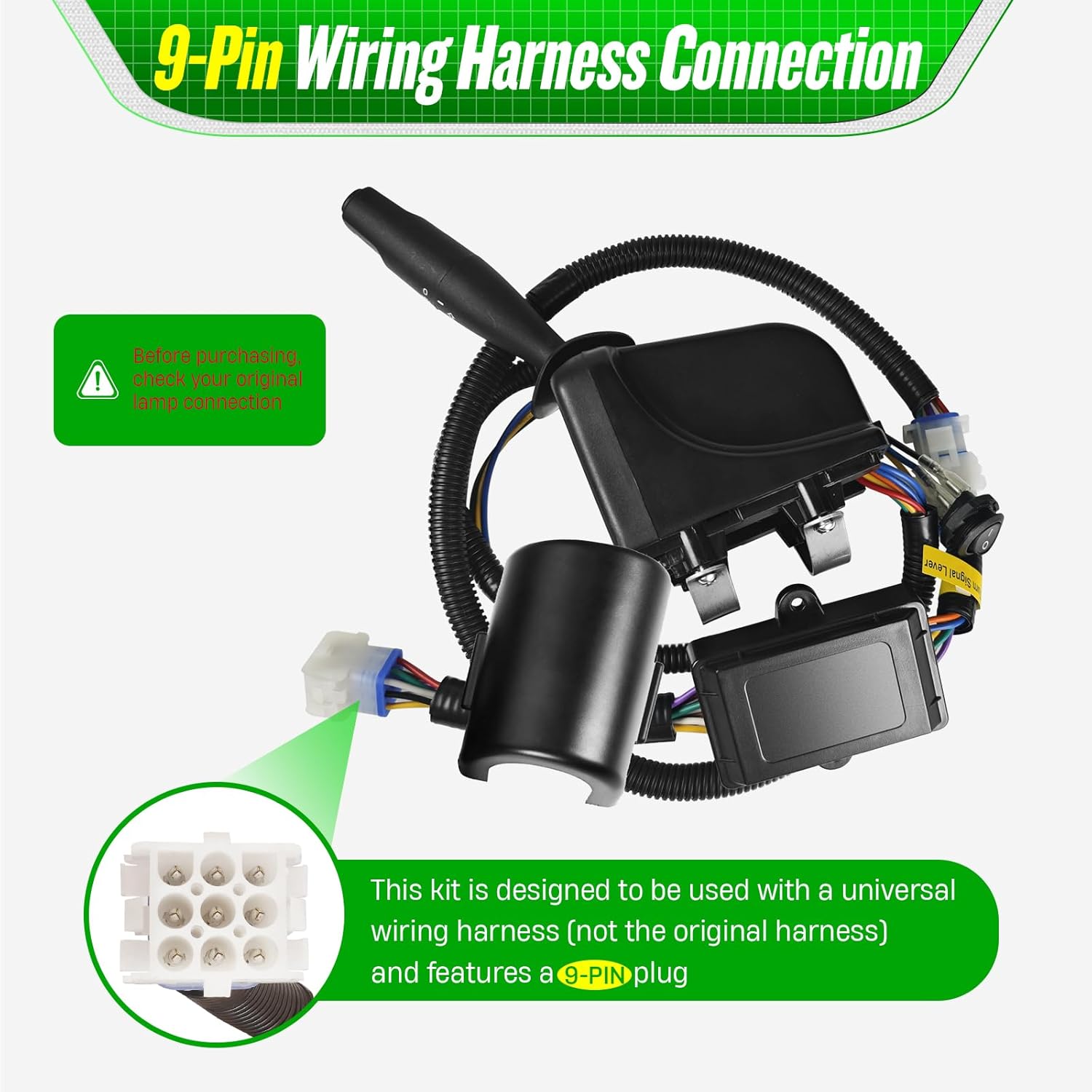 Upgraded Golf Cart Turn Signal Kit with Horn, Brake Switch Pad and 9-pin Plugs Wiring Harness, Universal 12V Street Legal Golf Cart Brake Light Switch Kits for EZGO Club Car Yamaha, Plug & Play