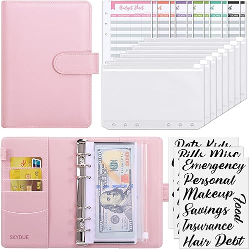 Miniatura 2 de SKYDUE Carpeta de presupuesto con hebilla con sobres con cremallera y juego de 12 calcomanías de presupuesto