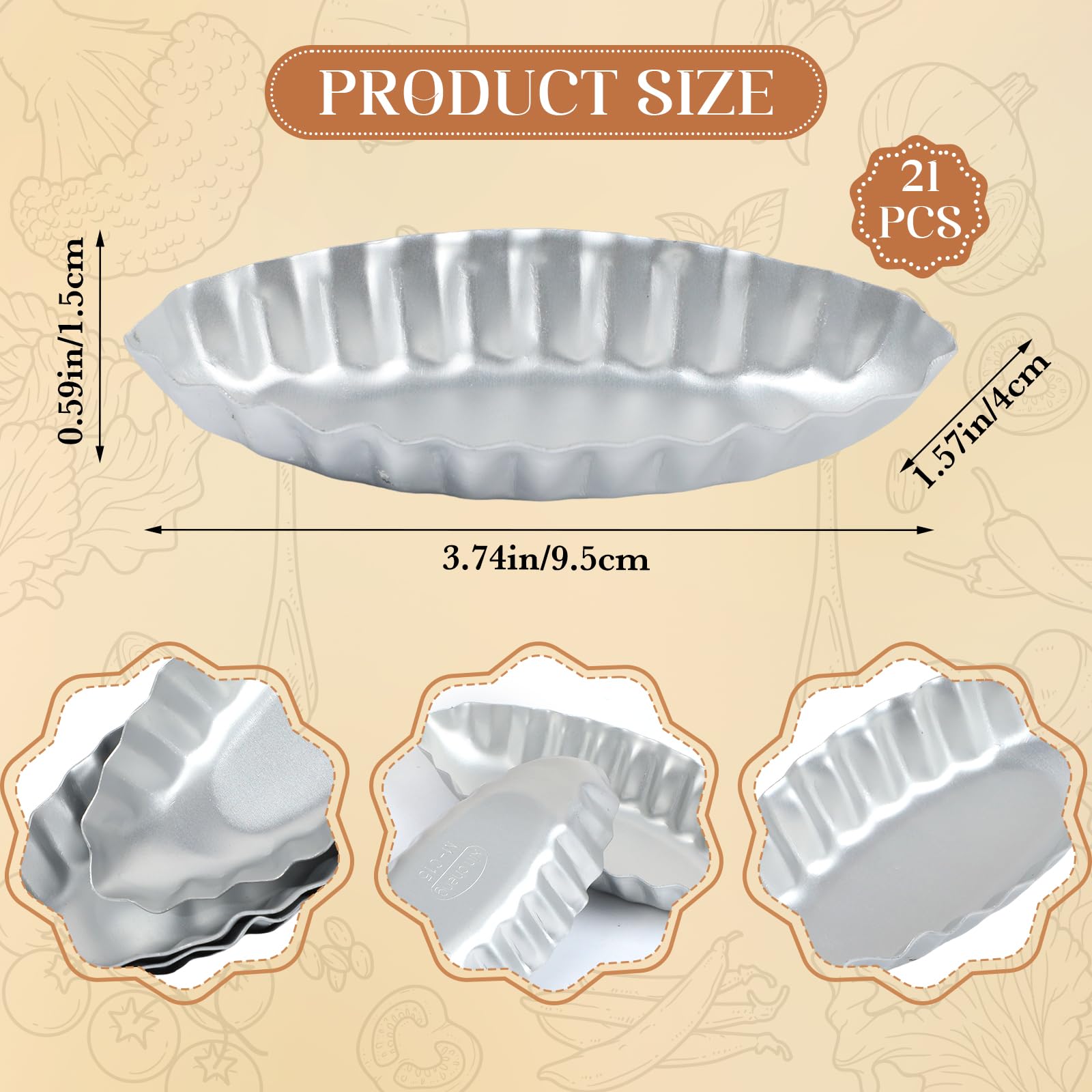 21 moldes para tartas de huevo para hornear de acero inoxidable con forma de barco, moldes reutilizables para tartaletas para tartaletas, magdalenas, magdalenas, moldes para hornear