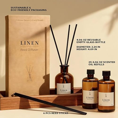 Miniatura 3 de Juego de difusor de varillas de 8.12 onzas líquidas, difusor de aceite perfumado de lino, difusor de varillas de fragancia para el hogar para