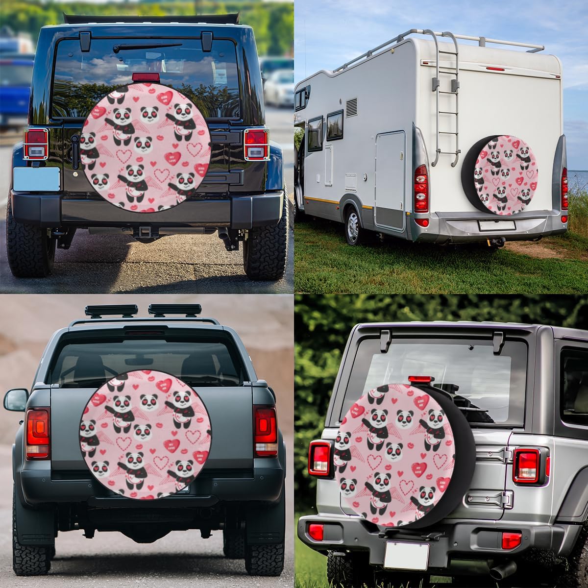 Panda Cupid Tire Covers Portable Spare Tire Cover Soft Durable Waterproof Dustproof Set of 4 Bags 16 Inches for Car Truck SUV Trailer Camper