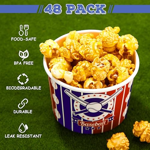 Miniatura 4 de 50 tazas de papel para fiestas deportivas de 9 onzas, cuencos de postre desechables, tazones de postre para aperitivos, tazones de papel desechables