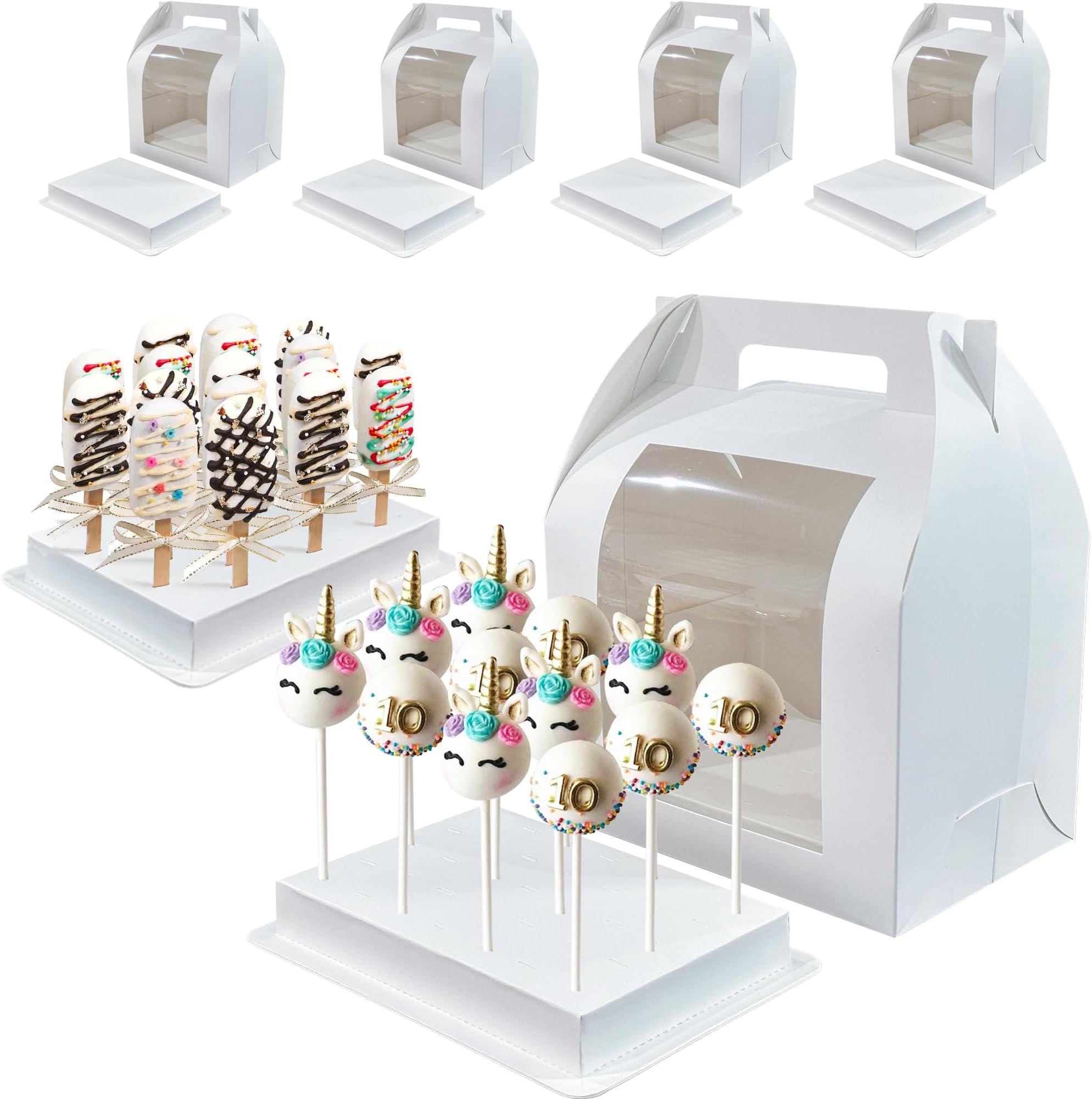 Hzzycaxli Cake pop boxes, 4 pcs Cakesicle Packaging Boxes for Cake pop and