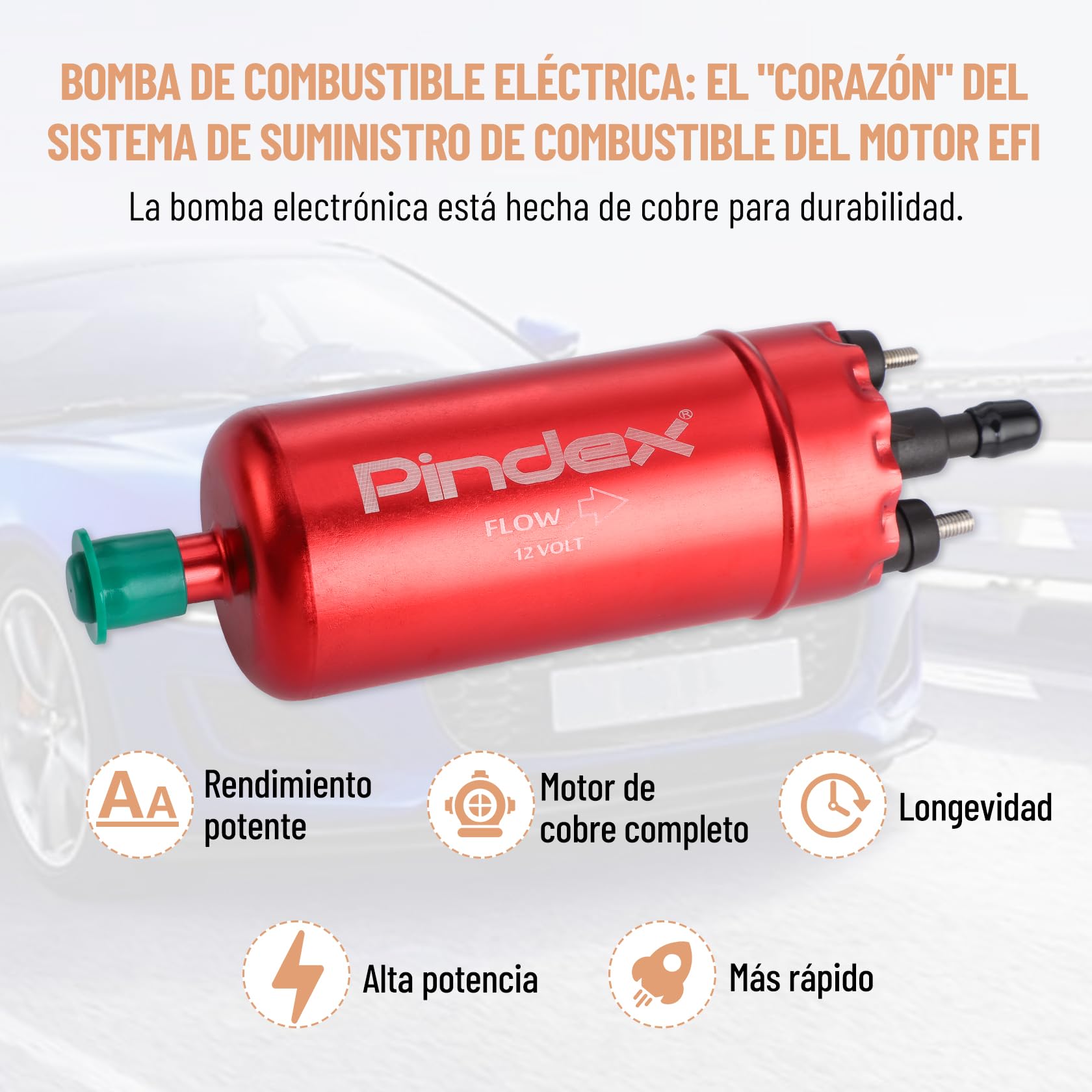 Pindex Bomba de combustible eléctrica de 12 V 0580464070, bomba de combustible de inyección en línea de alta presión 8.5 bar con soporte a prueba de golpes para Alfa Romeo, Fiat, Jaguar, LANCIA, MG