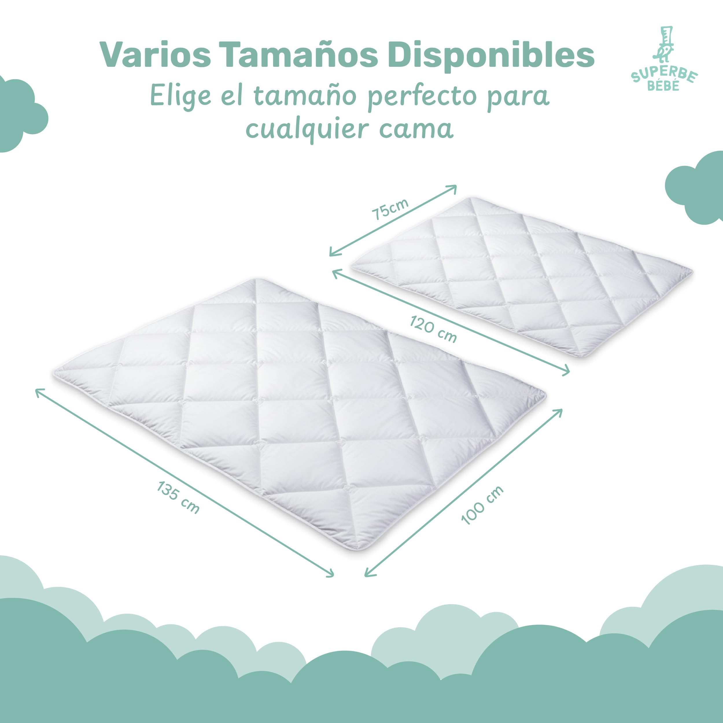 SUPERBE BEBE Edredón para Bebés y Niños 75x120cm - Confort Acogedor y Lavable - Ideal para Cama de Tamaño 60x120cm - Manta Cálida y Cómoda, Versátil para la Siesta - Mantita para Niñas y Niños