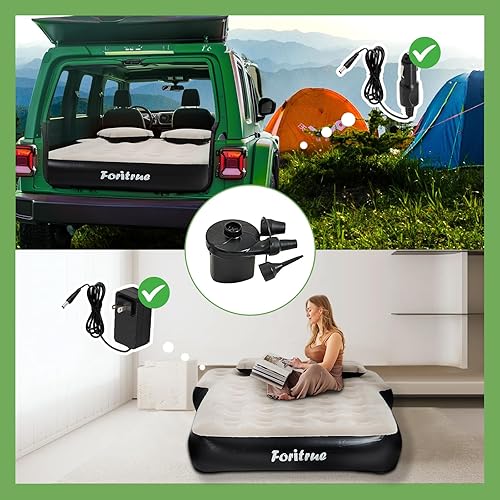 Miniatura 6 de FORITRUE Colchón de aire SUV, colchón de aire de coche de 10 pulgadas para SUV, colchón de cama de coche de camping con almohadas de bomba externas