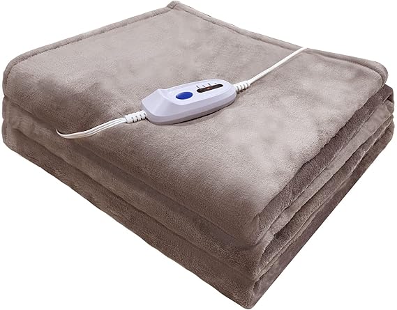 Review Heated Blanket Electric Throw,Fleece Electric Blanket for Bed with ETL FCC Certificated, 4 Heat Settings Heated Throw with 10 Hours Timer, Machine Washable Sherpa Throw (Brown) 84L*72W inch