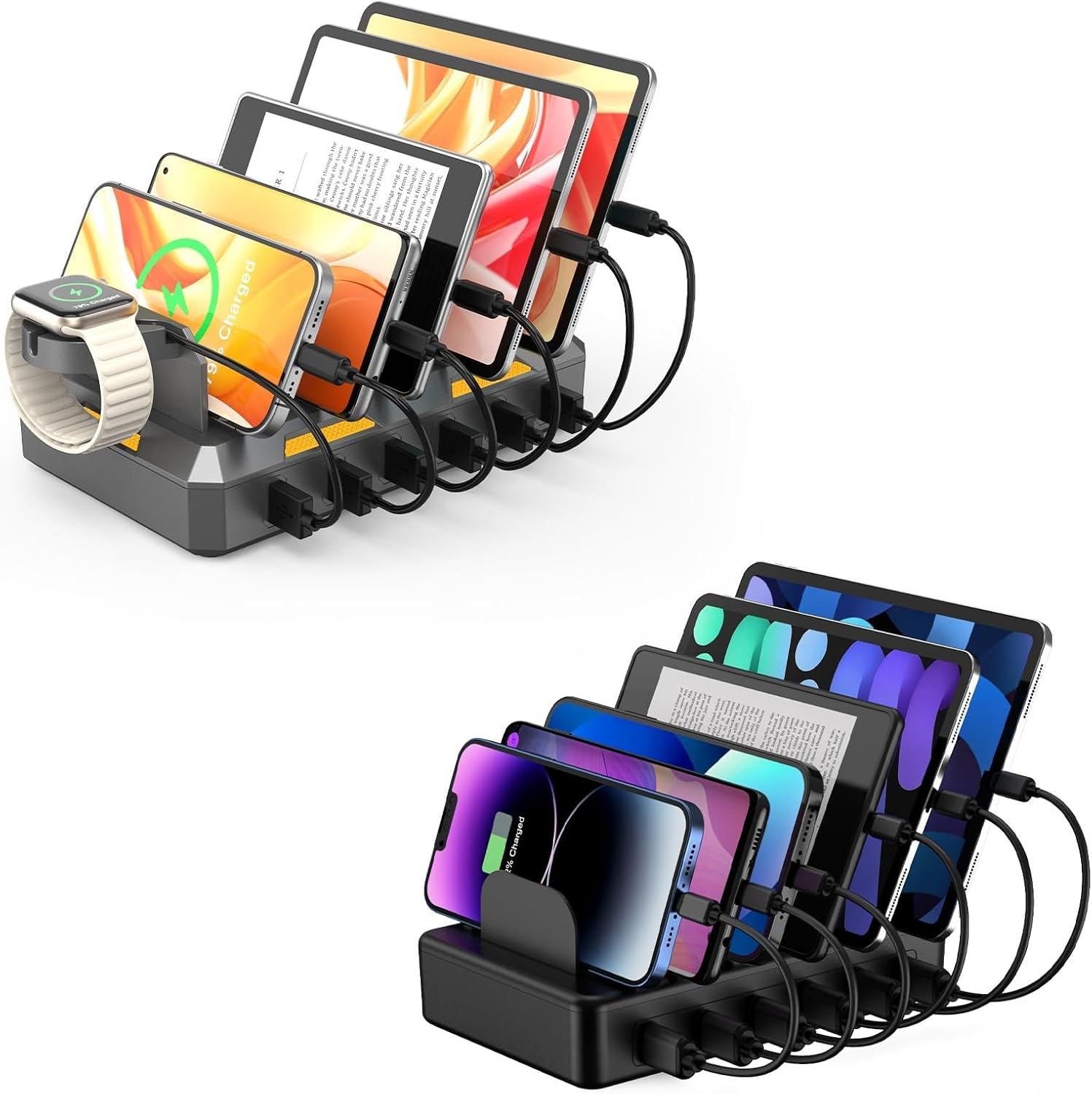 CREATIVE DESIGN 2 Pack Charging Station,50W 6 Ports Multi Charger Station with 6 Charging Cables