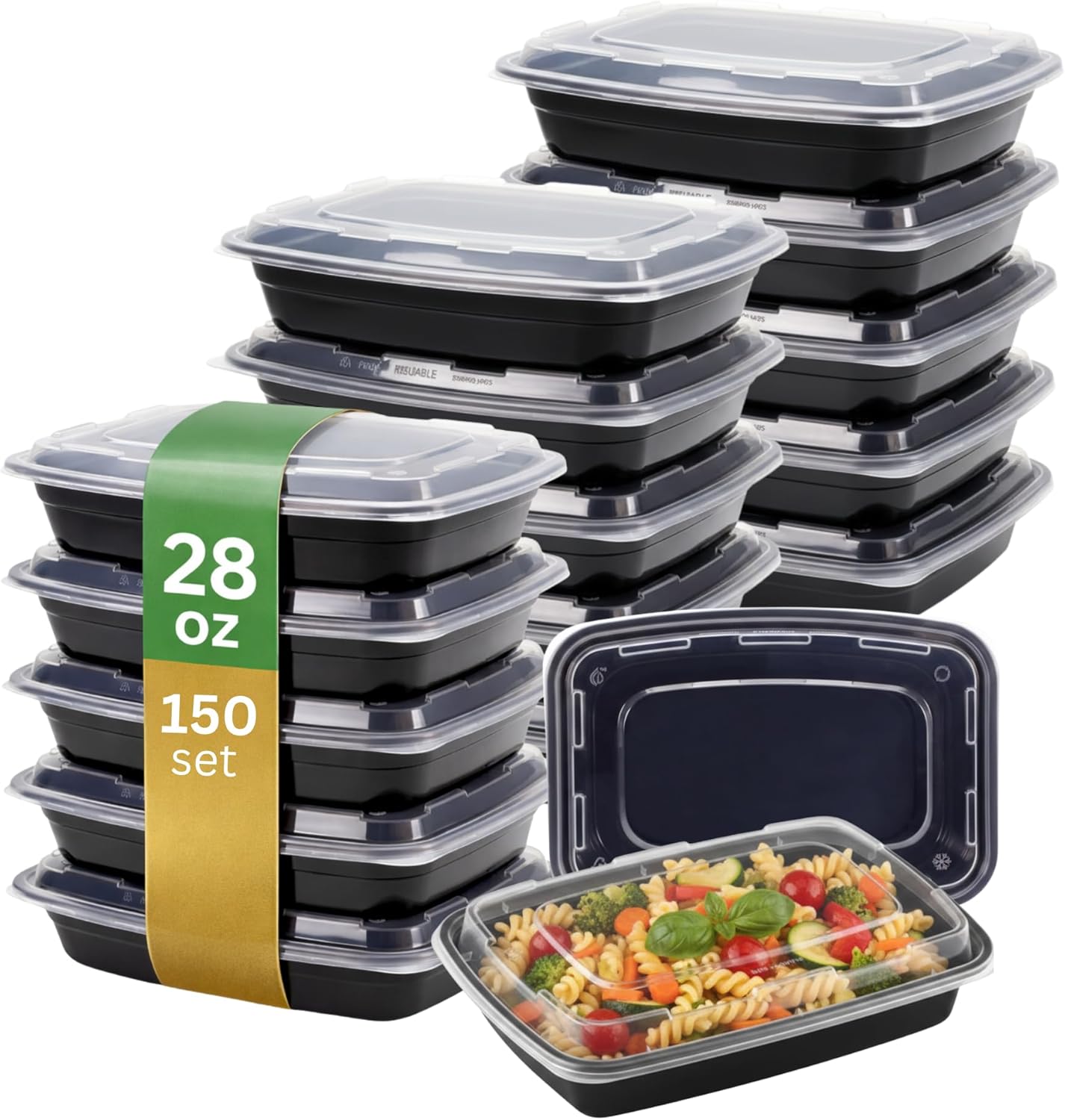 Meal Prep Containers [150 Pack] Rectangular Food Storage Containers with Lids, Bento Box, BPA Free, Stackable, Microwave/Dishwasher/Freezer Safe To Go Food Containers for Meal Prep (24oz)