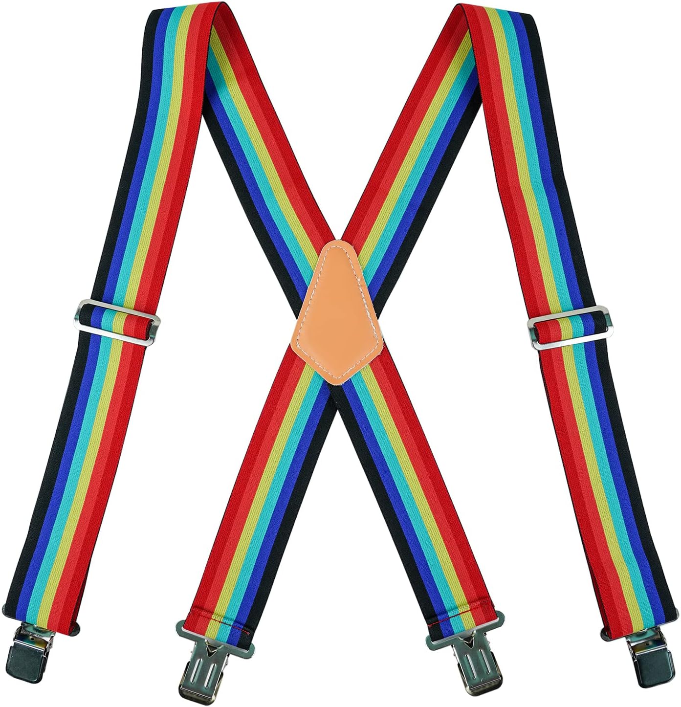 KUNN Mens Suspenders X-Back 2 Inch Wide Elastic Suspender Heavy Duty Clips Work Suspenders