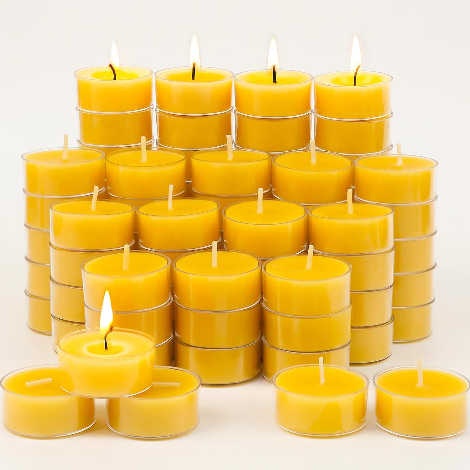 80 Packs Beeswax Tealight Candles- 4 Hour Burn Time Pure Beeswax Candle Burn Evenly and Clean Bees Wax Candles Bulk Smokeless Bees Wax Tea Lights for Relaxing Air Purification