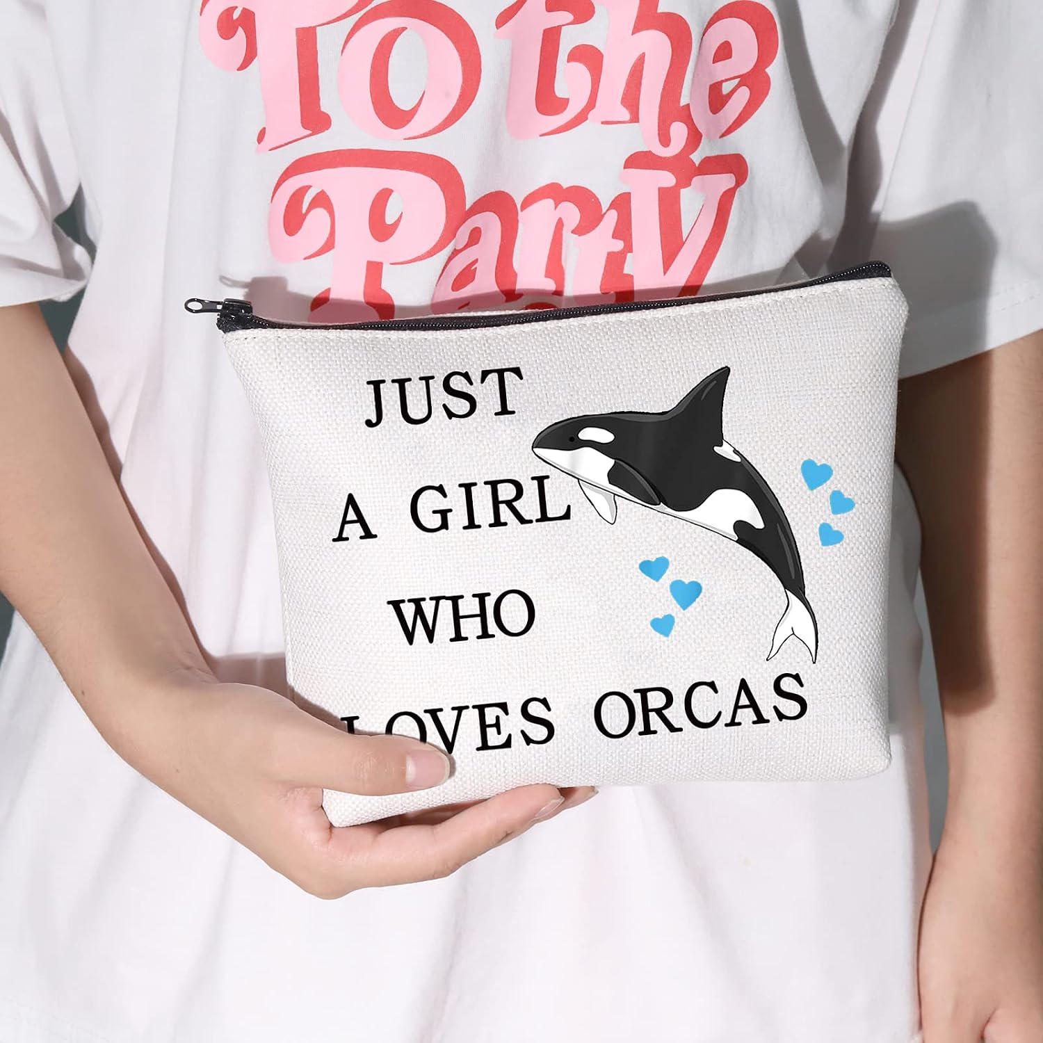 LEVLO Funny Killer Whale Cosmetic Bag Animal Lover Gift Just A Girl Who Loves Orcas Makeup Zipper Pouch Bag Orca Whale Lover Gift for Women Girls Who Loves Orcas - Image 3