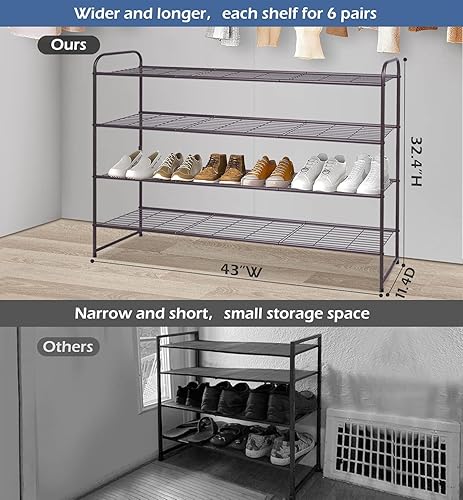 Miniatura 8 de KEETDY Zapatero largo de 3 niveles para entrada suelo de armario organizador ancho de almacenamiento de zapatos estante de metal apilable para