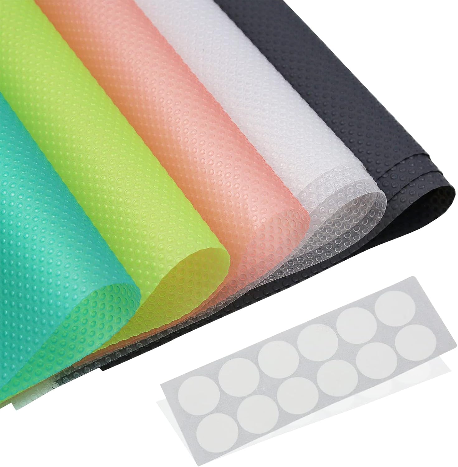 FROQUII Refrigerator Mats Shelf Liners, EVA 9 Pack 17.7x11.4 Inch Washable Fridge Mats Cabinet Liners Can Be Cut for Table Drawer Placemats, White/3 Gray/3 Green/1 Blue/1 Red/1