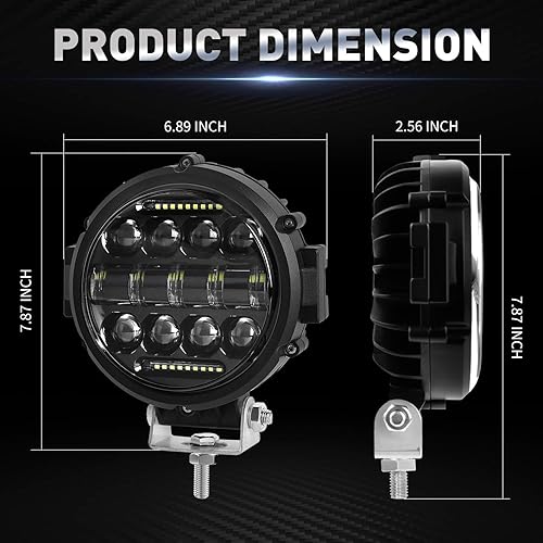 Miniatura 2 de AAIWA - Luz de trabajo LED redonda, barra de luz LED combinada de 60 W con luz de circulación diurna, 2 luces de conducción todoterreno para camión,