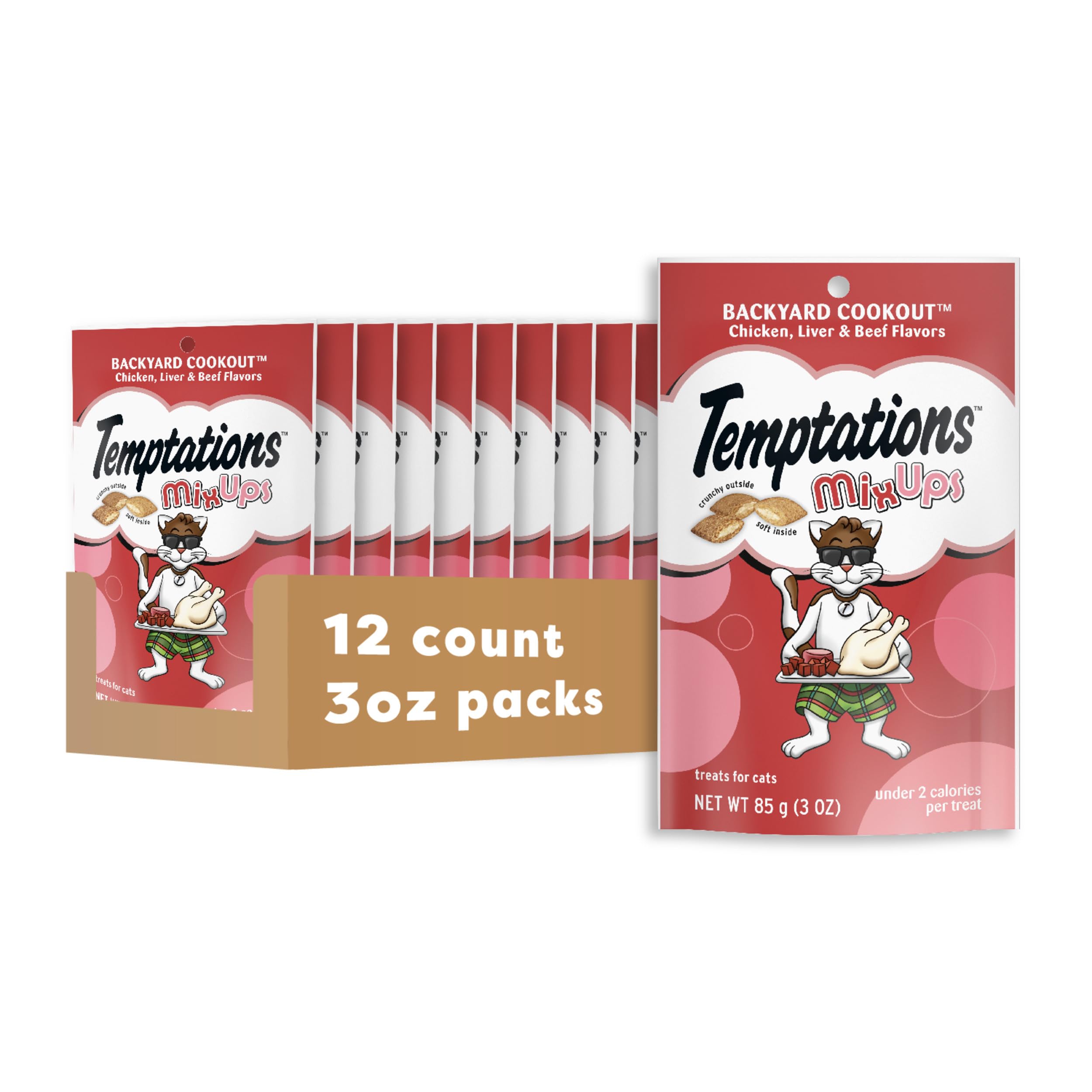 Temptations Cat Treats MixUps Backyard Cookout Flavor Crunchy, Soft Cat Treats, 3 oz. Pouch (Pack of 12)