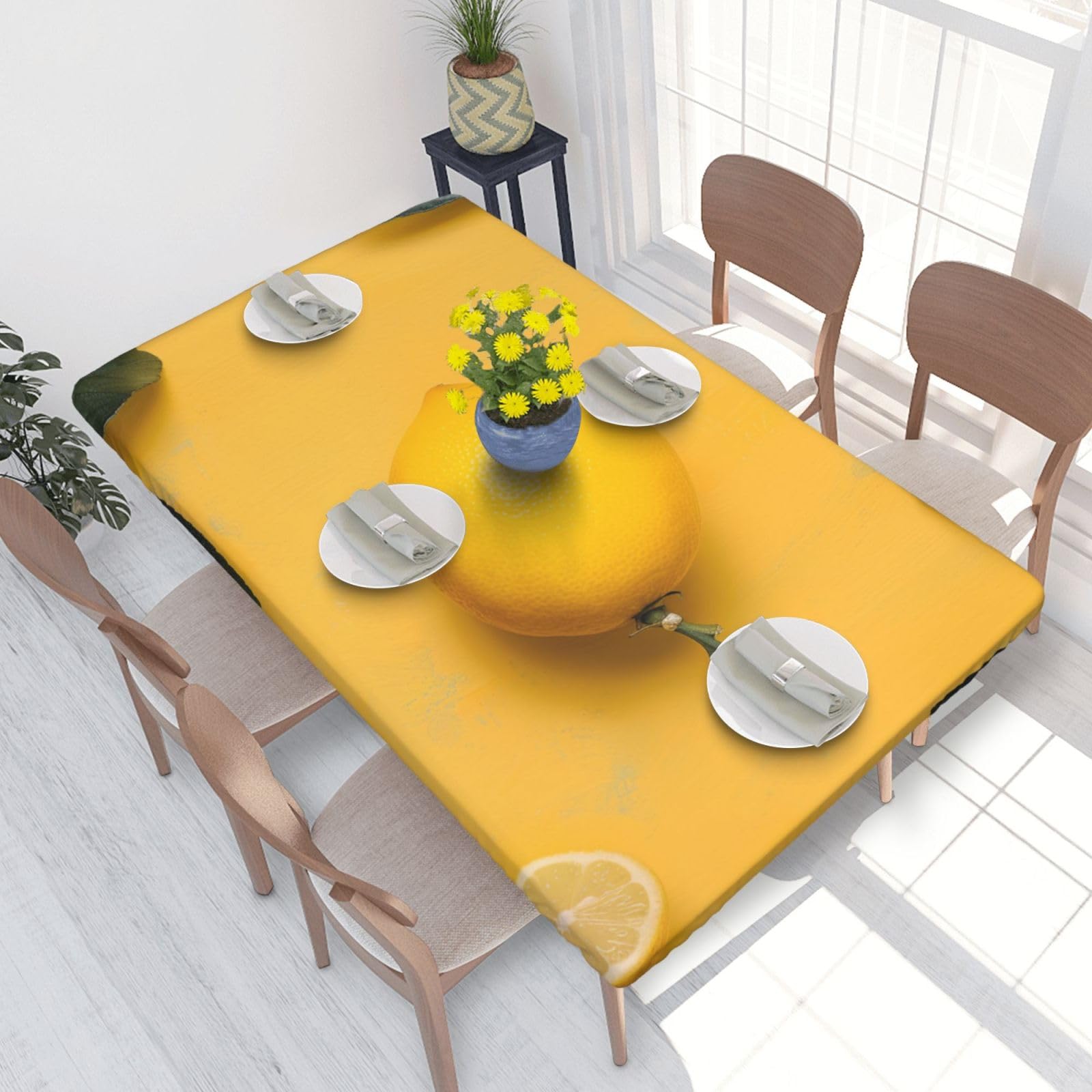 WPKJU Yellow Lemon Art Printed Tablecloths 4ft Rectangular Table Covers Washable Polyester Decorative Table Cloth for Dining Table Picnic Wedding