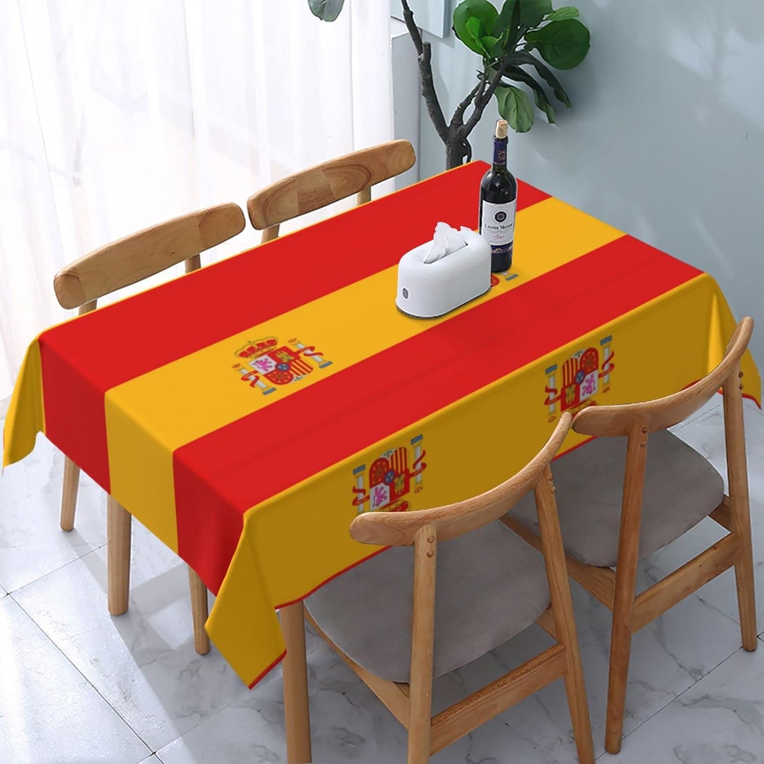Melbrakin Spanish Flag Table Cloth Waterproof Rectangle Tablecloth Washable Party Table Cover 54x 72 Inch for Celebration Holiday Camping Picnic