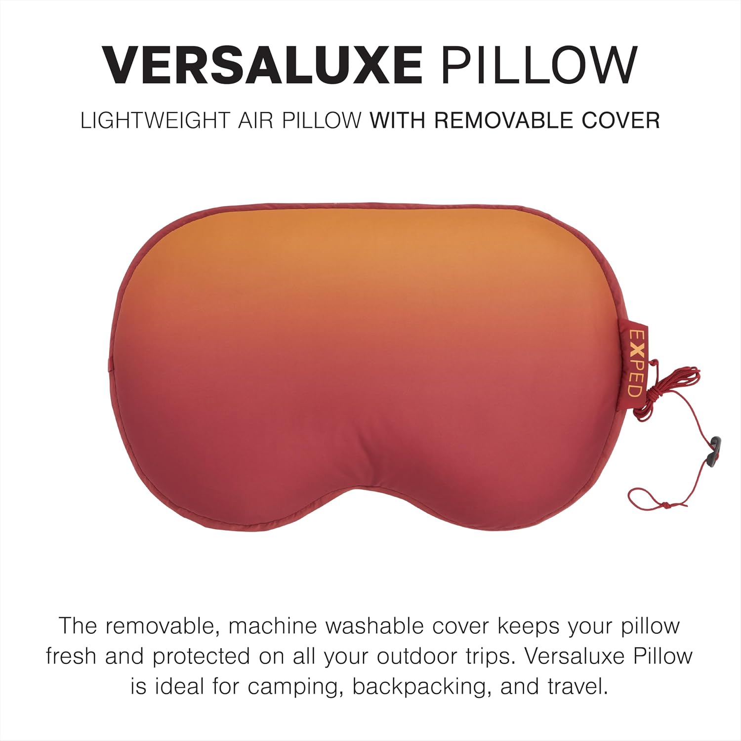 Exped Versaluxe Camping Pillow – Lightweight Air Pillow with Removable Machine Washable Cover, Attaches to Sleeping Pad, 7 oz, Sunburst
