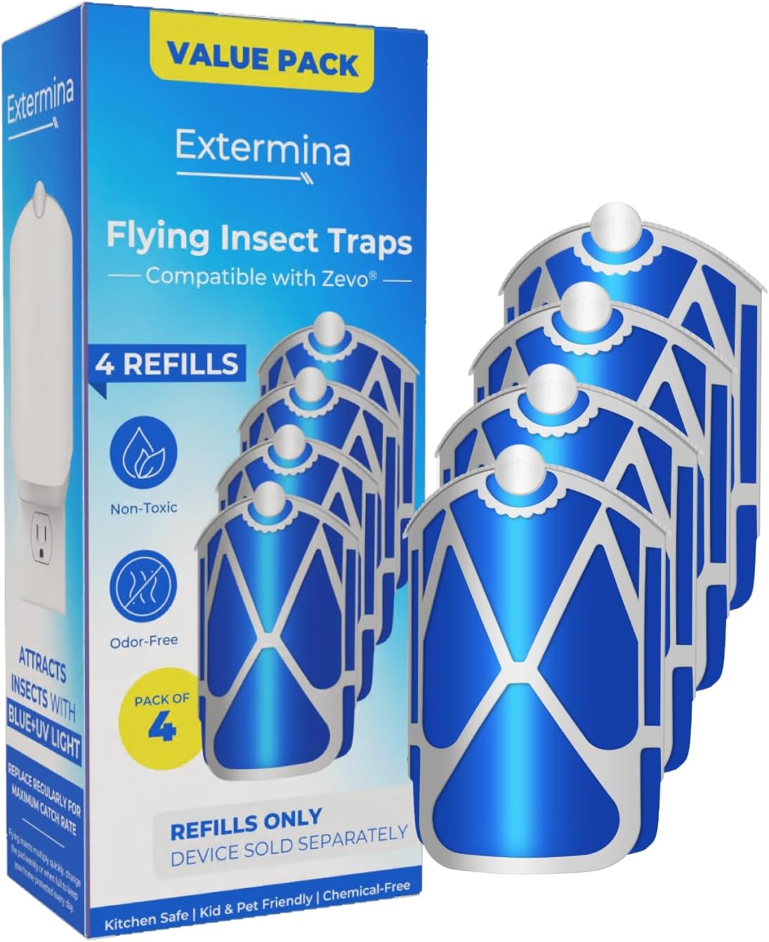 Refills for Zevo Flying Insect Trap (4-Count) - Value Pack, 40  Day Use - Replacement Cartridges for Zevo M364, M364A & MAX - Non-Toxic & Odorless (4)