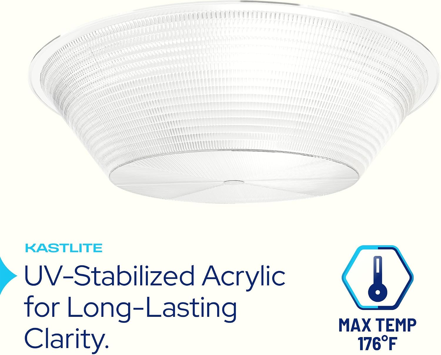 KASTLITE 15.9" Drop Ceiling Light Shade - Industrial/Commercial Lighting Fixture Lens Replacement - 250W Rated Round Clear Medium/Low Bay Prismatic Acrylic HID LED & Fluorescent Light Cover Diffuser
