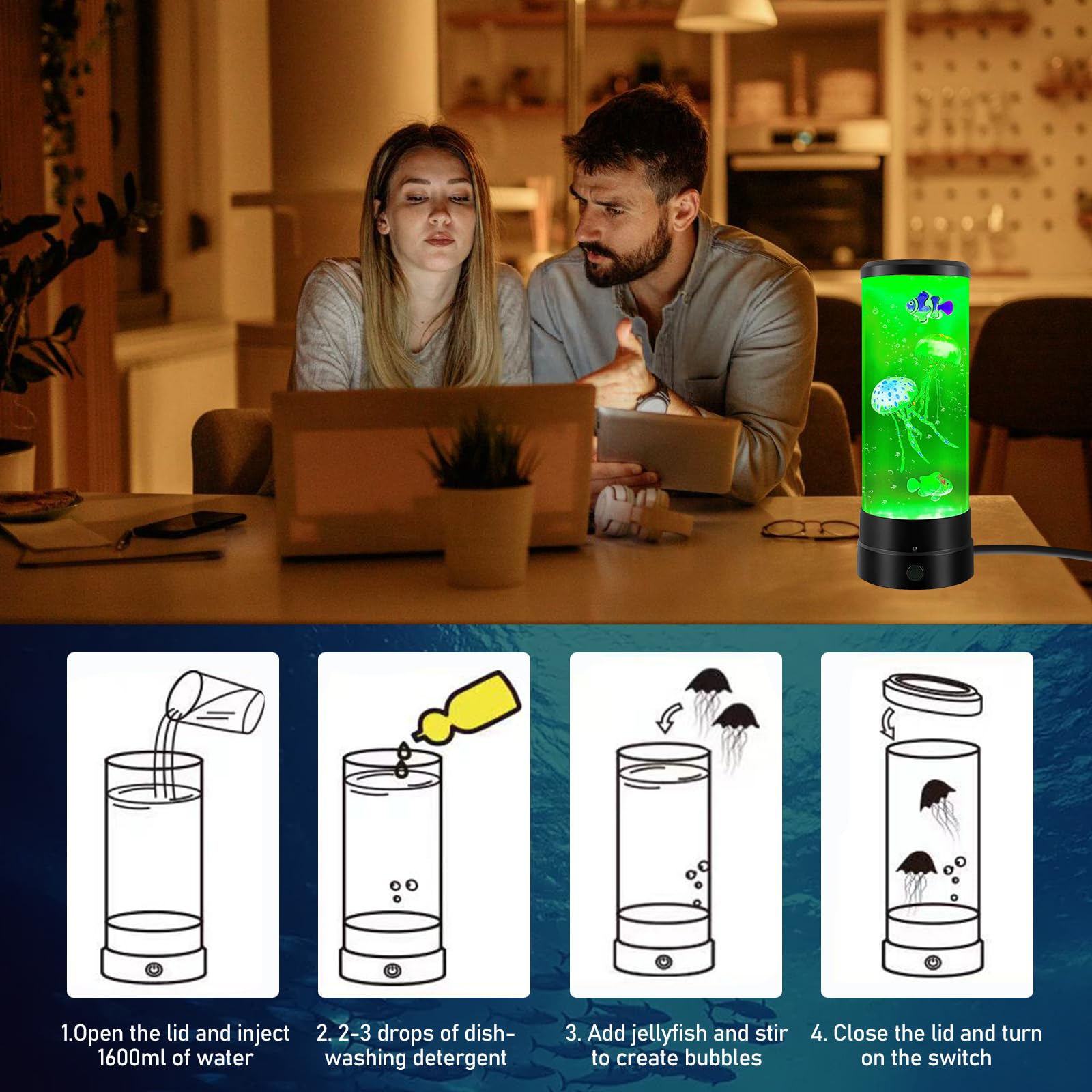 BYZESTY Lámpara de medusas, lámpara de lava de medusas, lámparas de lava, medusas, lámpara de medusas, lámpara LED de medusas, lámpara de acuario para luz de ambiente, luz nocturna, decoración del