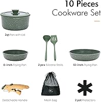 Vista 8 de 10 Pcs Pots and Pans Set Non Stick, Nonstick Kitchen Cookware Sets Detachable Handle, Induction Pots and Pans Set with Removable Handle, RV Cookware