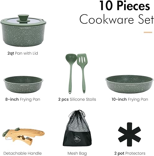 Miniatura 8 de Juego de 10 ollas y sartenes antiadherentes, antiadherentes, mango desmontable, juego de ollas y sartenes de inducción con mango extraíble,