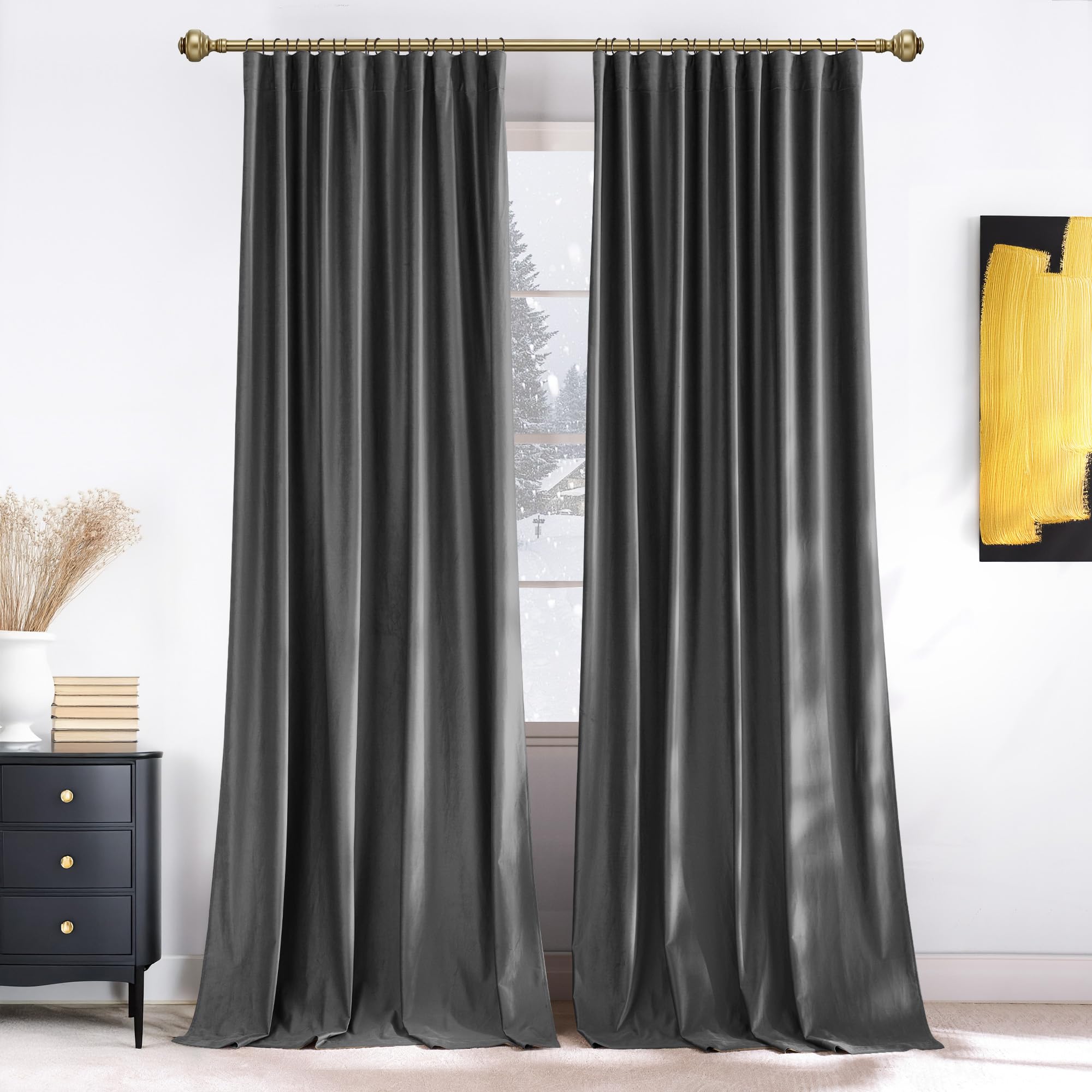 NICETOWN Grey Luxury Velvet Winter Curtain Panels, Thermal Insulated Home Decoration Window Treatment for Living Room/Bedroom/Home Theater (2 Panel Per Pack)