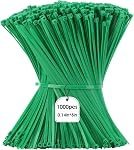 Cravates zippées 1000 en vrac, 8 Cable Tie vert, longue boucle en plastique, résistance à la traction 40lbs, Gestion de câbles Auto-Locing lourd fils de nylon de service UV Résistant pour intérieur et extérieur