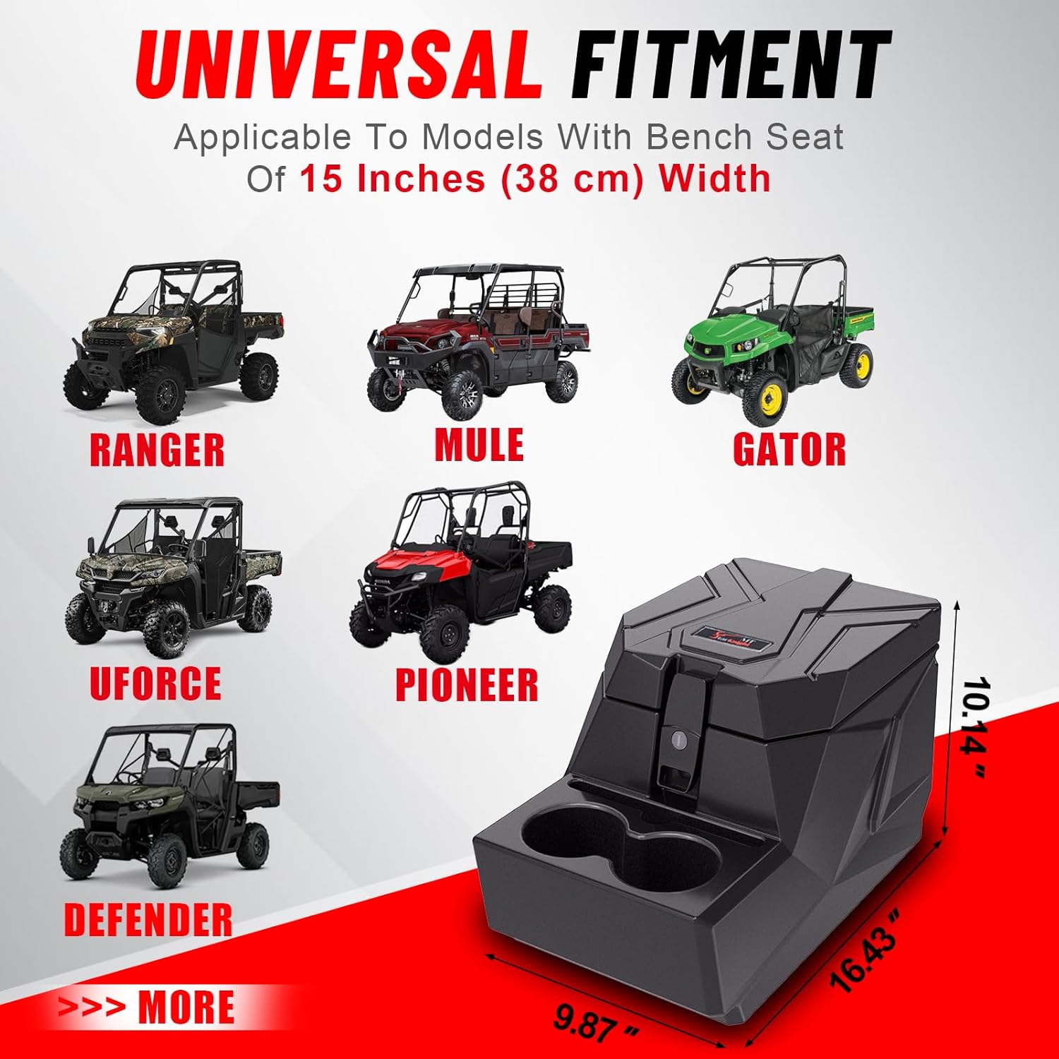 StarknightMT UTV Center Console Armrest Box with Cup Holders, Universal Fit Bench Seat Storage Compatible with Ranger 1000/ XP, Uforce 1000/XL, Defender HD5/7/8/9/10, Mule, Pioneer 700 1000