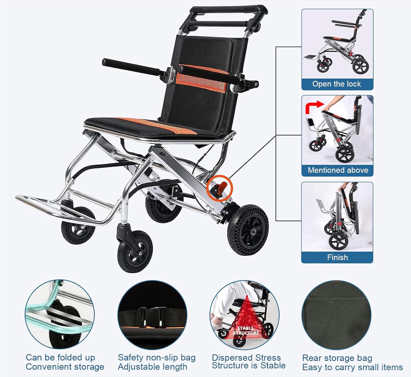 Silla de Ruedas Plegable Portátil Sillas de Ruedas Plegable Ligera de Paseo Silla Ruedas de Aleación de Aluminio para Personas Mayores Silla con Ruedas para Minusválidos
