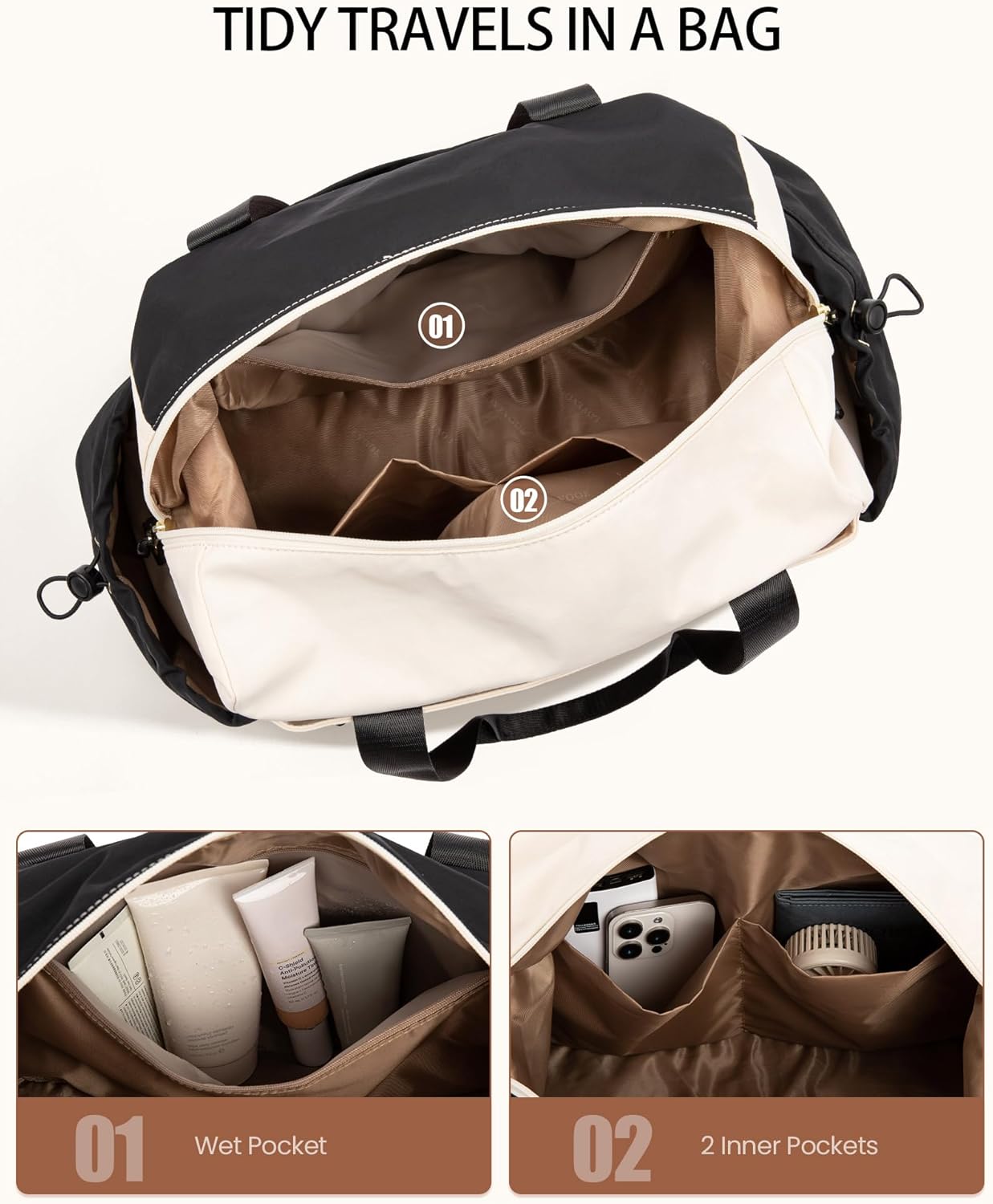 LOVEVOOK Travel Duffel Bag, Weekender Bags for Women, Large Overnight Bags with Shoe Compartment, 38L Carry on Gym Hospital Bag with Wet Pocket, 2 Pcs - Image 6