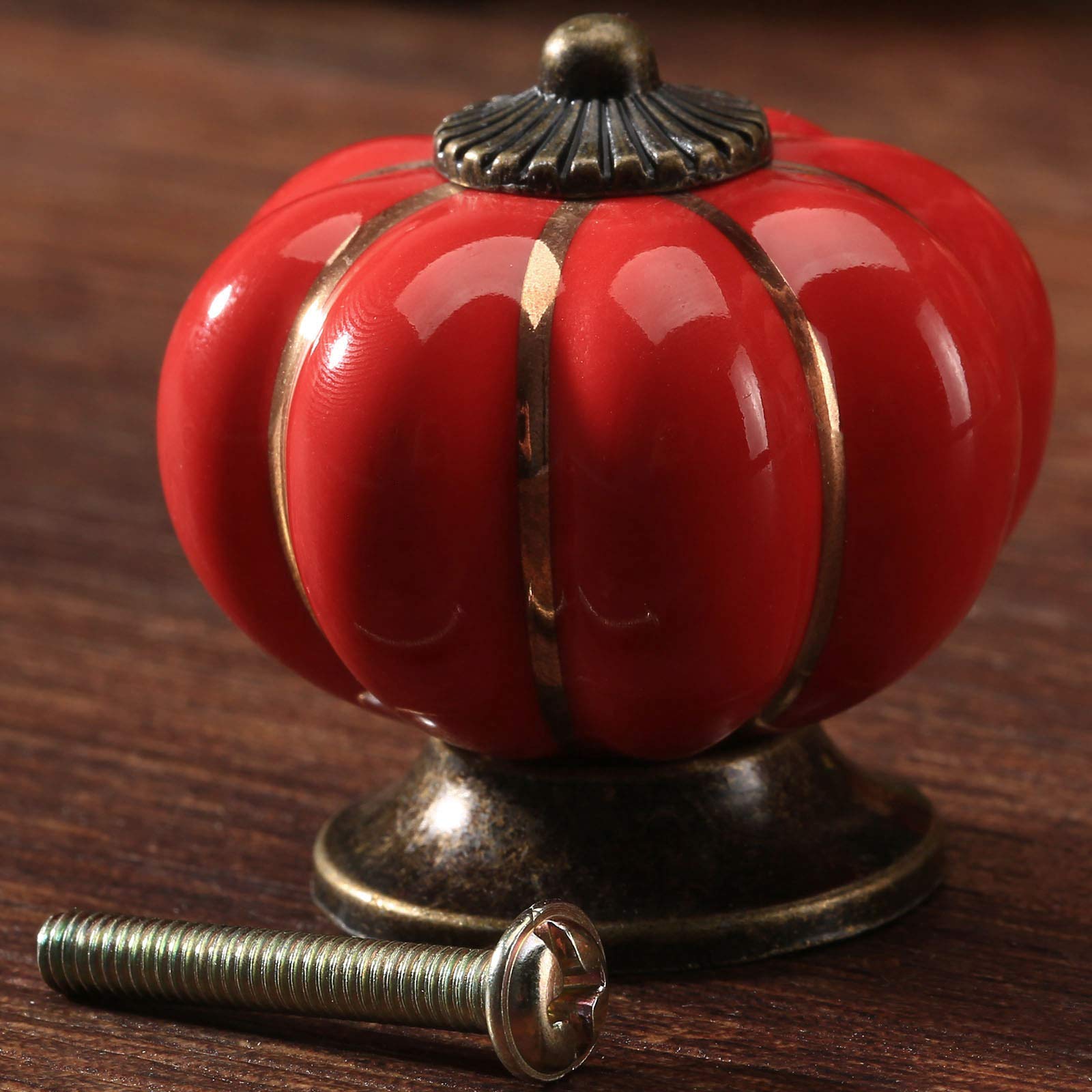 Mgoodoo Set of 2 Ceramic Pumpkin Design Drawer Knobs, Red, 2pcs - Image 2