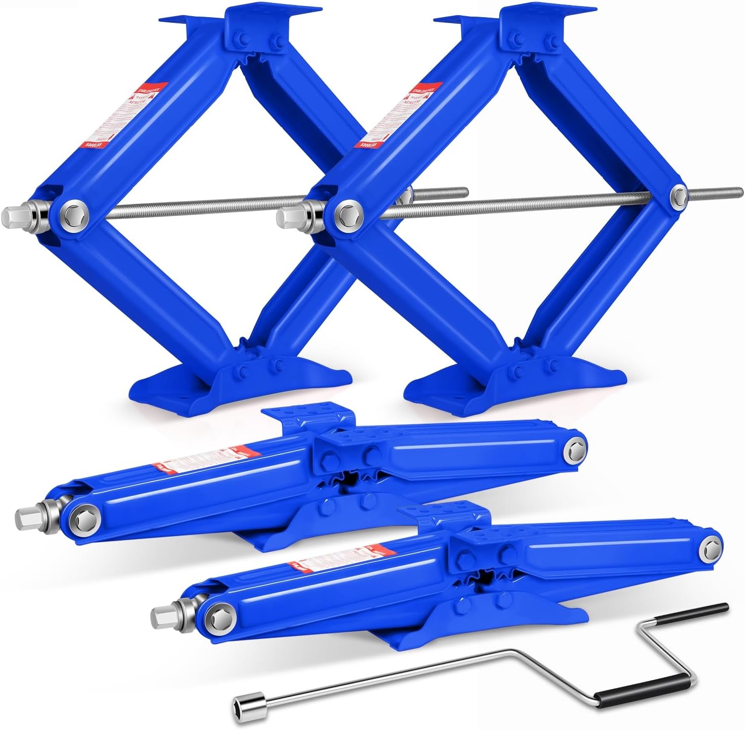 Auto Dynasty 2.5Ton Scissor Jacks 4 Pack, RV Stabilizer Leveling Scissor Car Jacks with Crank Handle, Heavy Duty Stabilizer Jack for Travel Trailer, Lifting Range 4" to 24", Blue