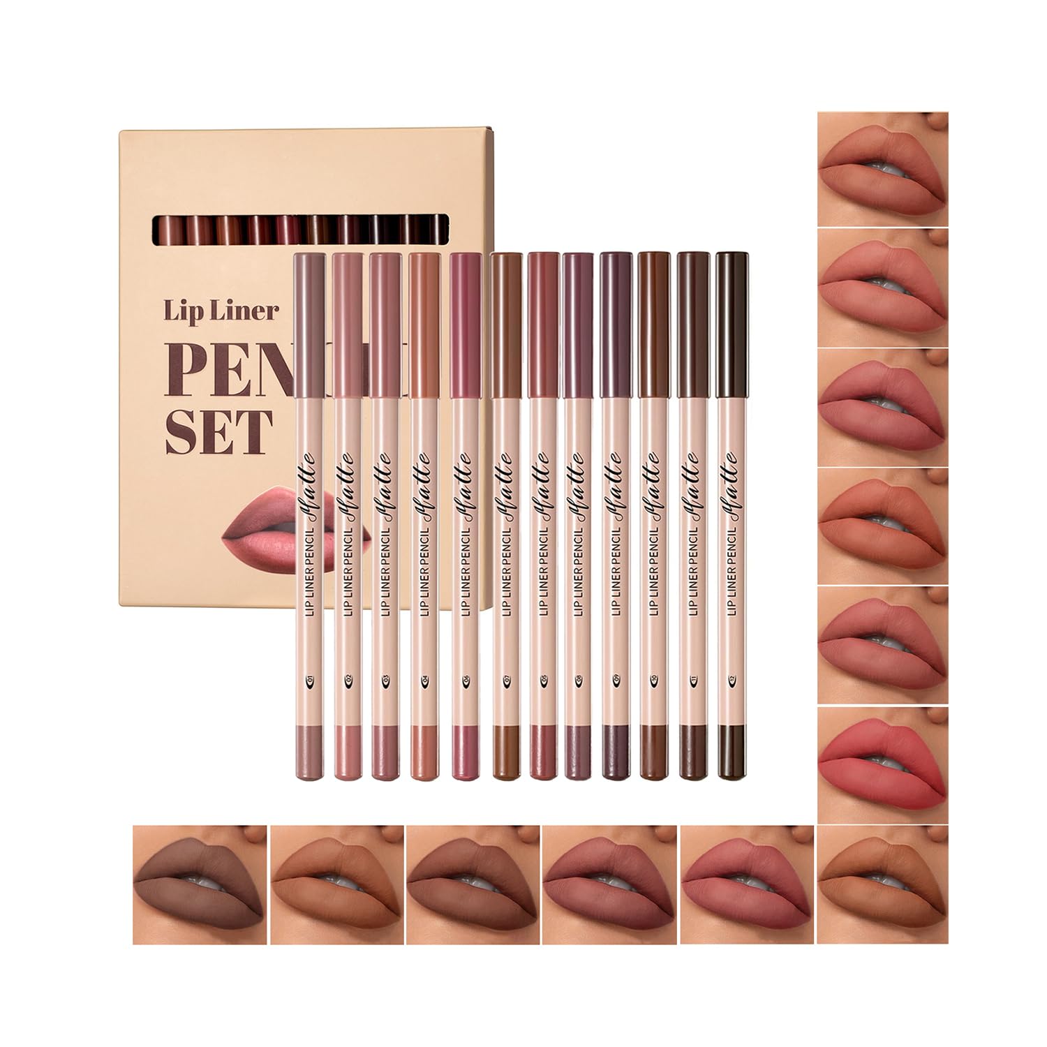 12Pcs Matte Lip Liner Set,Smooth & Longer-Lasting LipLiner Makeup for Women,High Pigmented Waterproof Lip Liner Pencil for Defining & Filling Lips
