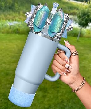 Cup Boot with Straw Cover for Stanley 40 30 oz - Cute Bow Straw Topper and Diamond Caps with Bottom Protector 3 PCS Sets for Tumbler Accessories