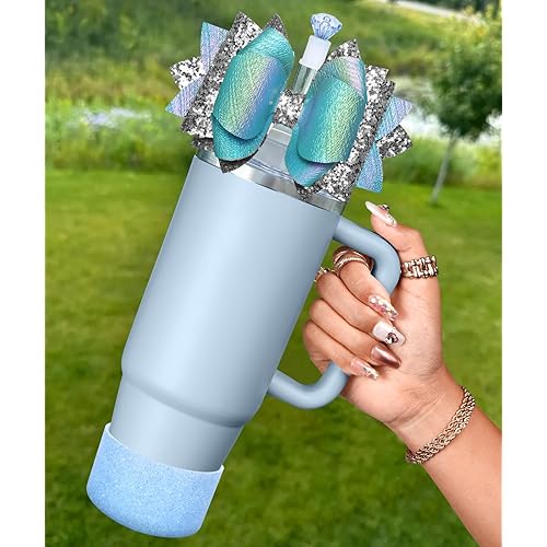 Cup Boot with Straw Cover for Stanley 40 30 oz - Cute Bow Straw Topper and Diamond Caps with Bottom Protector 3 PCS Sets for Tumbler Accessories