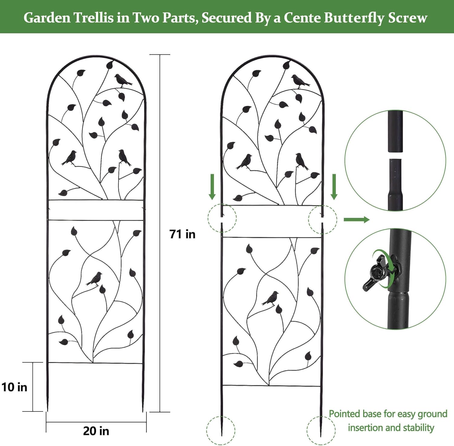 Garden Trellis for Climbing Plants, 71" H x 20" W, 2 Pack Heavy-Duty Metal Garden Trellis, Black Coated Rustproof Trellis for Plants Outdoor, Roses, Ivy, Flowers, and Vines