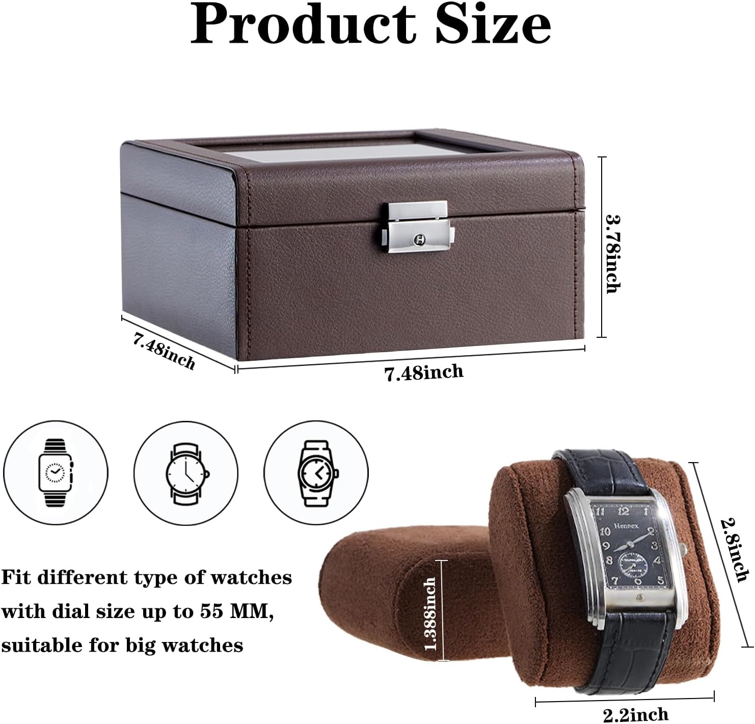 Watch Box Watch Cases for Men,6 Slot Brown Watch Case Organizer Storage Box,Leather Display Holder for Watches,Mens Watch Box for Collection,Anniversary Birthday Gift for Men Women