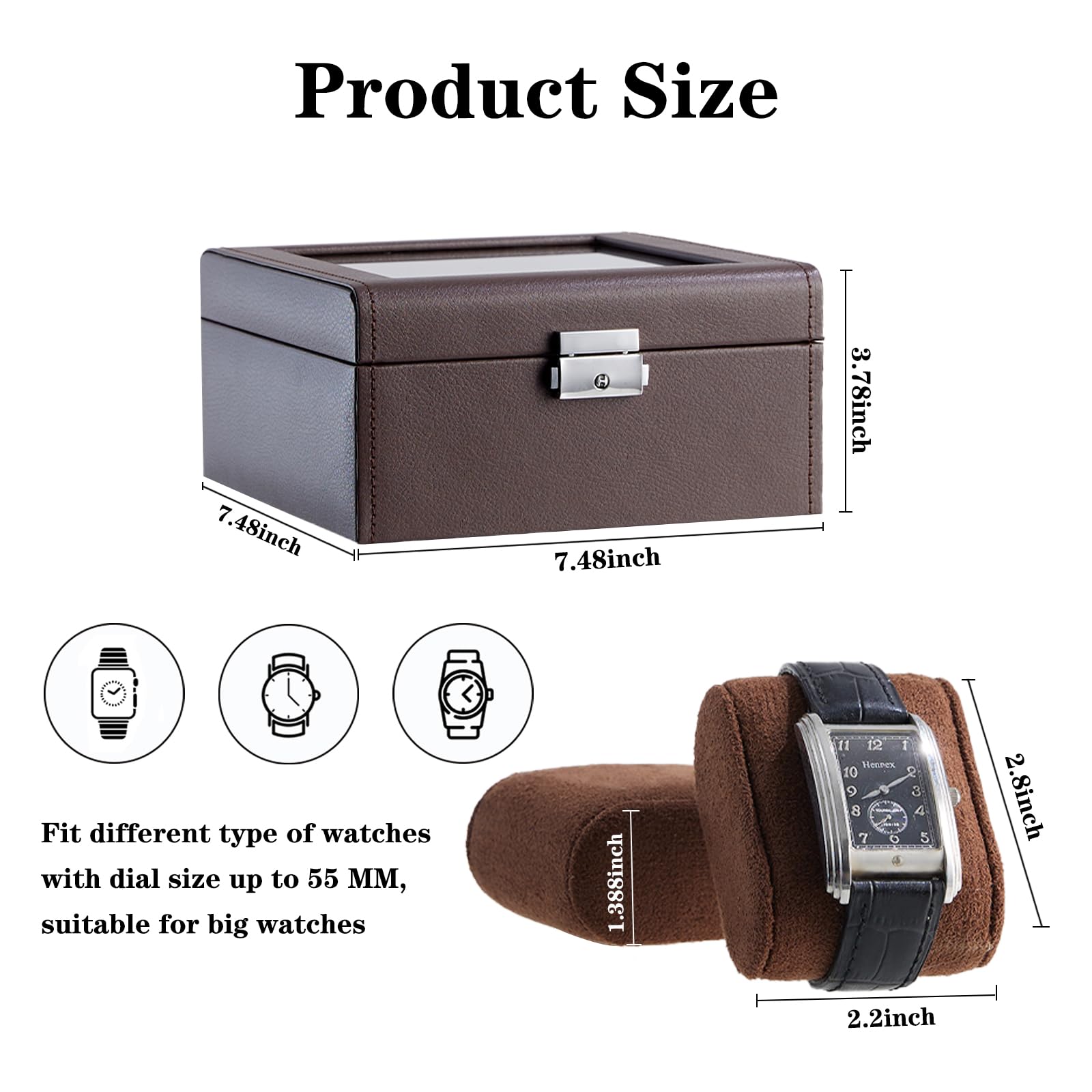 Watch Box Organizer for Men – Watch case 6 Slot Leather Storage holder, Mens Watch Jewelry Case with Display Lid Durable Watch Organizer and Collection Travel Box(Brown)