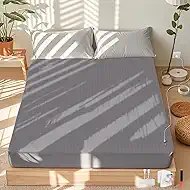 Grounding Sheet Queen, 95% Cotton & 5% Silver Fiber, Skin-Friendly Grounded Sheets with Grounding Cord, Bed Grounding Kit for Natural & Deep Sleep, Grey