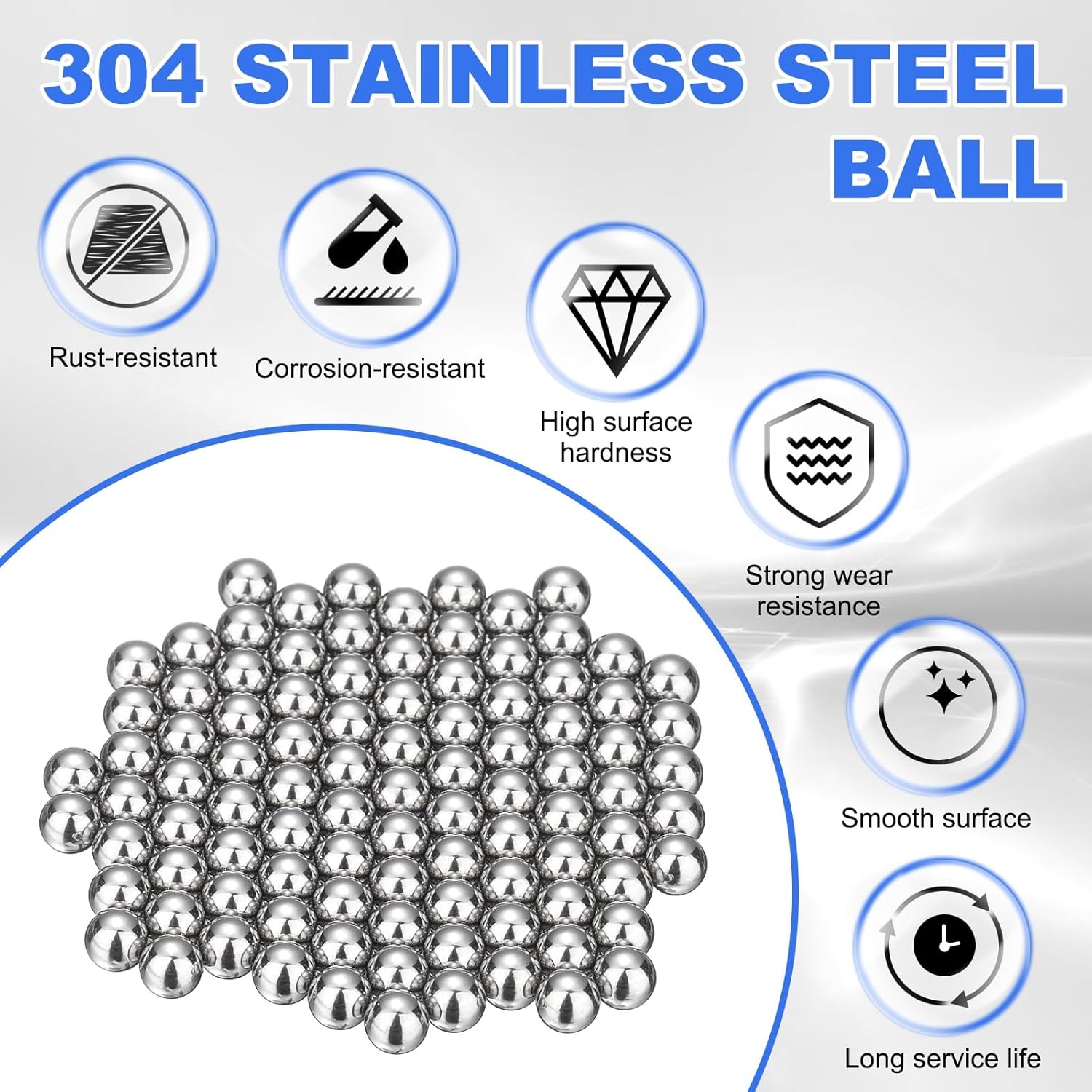 50-Pack Stainless Steel Bearing Balls, 8mm G100 Metal Precision Balls for Paint Mixing/Bicycle Bearing/DIY Crafts