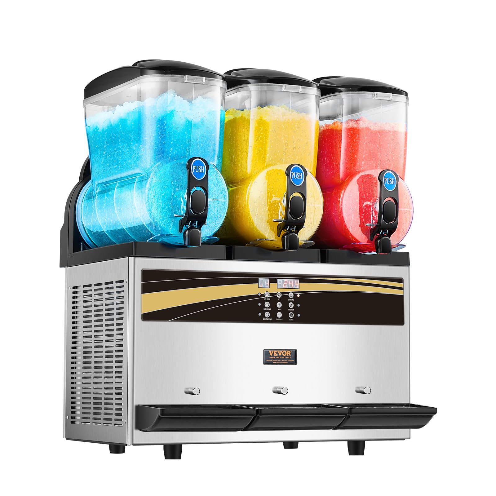 VEVOR Kommerzielle Slusheis Maschine, 3 x 15 L Slusheis Maschine 800 W 220 V Slusheis Eismaschine, Slushgerät 63 x 45 x 80 cm Slushy Maker Maschine, 2 Modi Intelligentes LED-Bedienfeld Slushy Maker